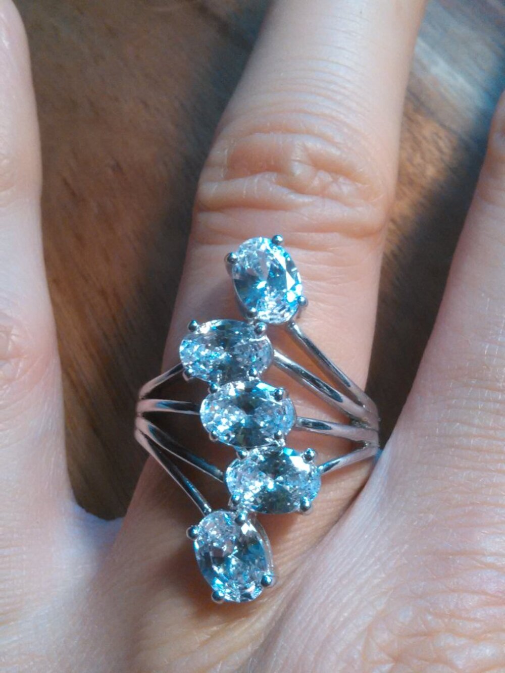 Five Stone White Crystal Sterling Silver Ring (Size 7)